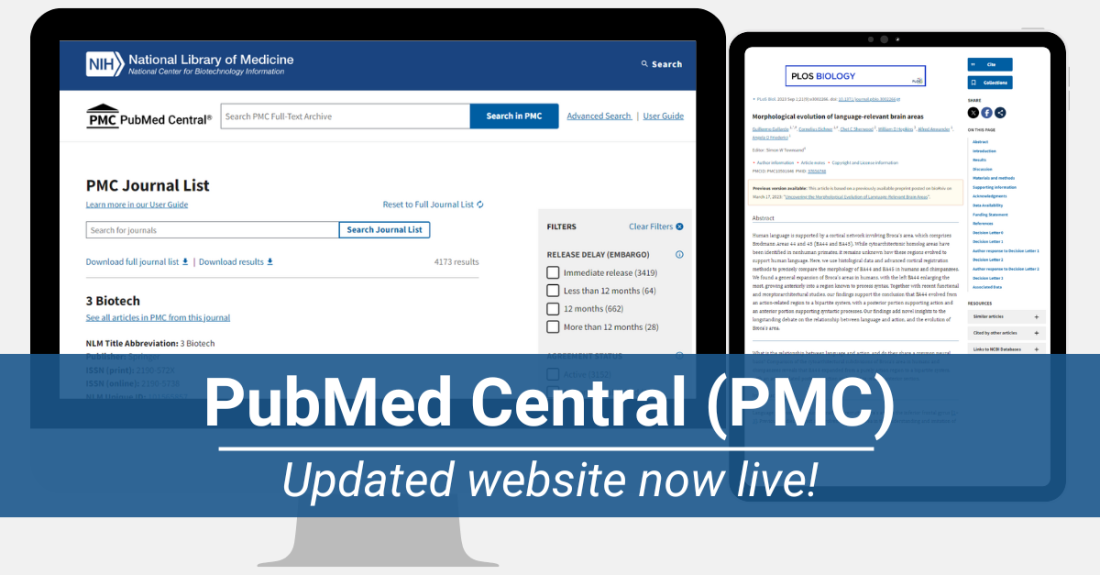 a computer screen and tablet side-by-side showing the pubmed homepage
