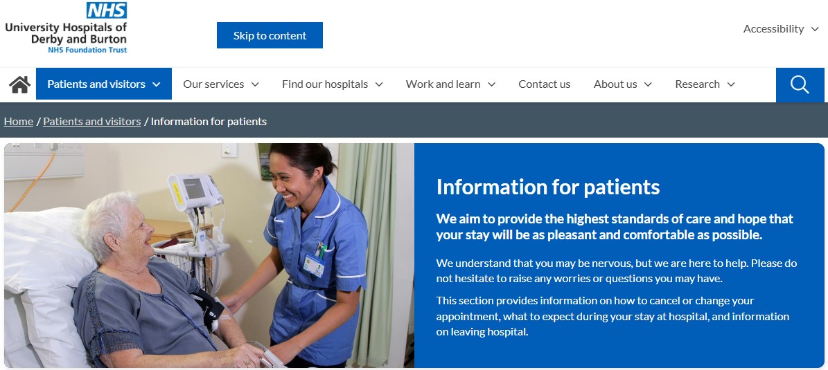 UHDB Patient Info homepage